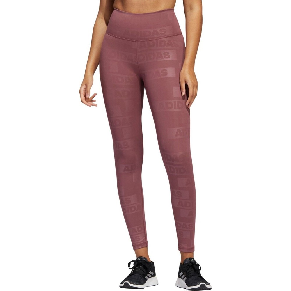 Adidas Deboss Optime 7/8 Tight Fit Training Pants Womens S Mauve Pink NEW